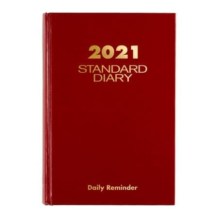 Daily Reminder Business Diary, Jan-Dec, 1PPD, 5-3/4inx8-1/4in, Red